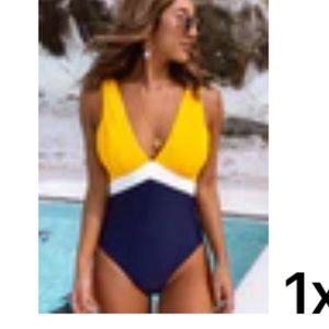 Cupshe navy, white and yellow swimsuit